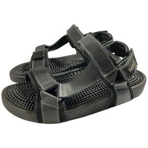 ❤️Mens KENKOH Black Leather Massage Orthopedic Adjustable Straps Sandals 43 / 12